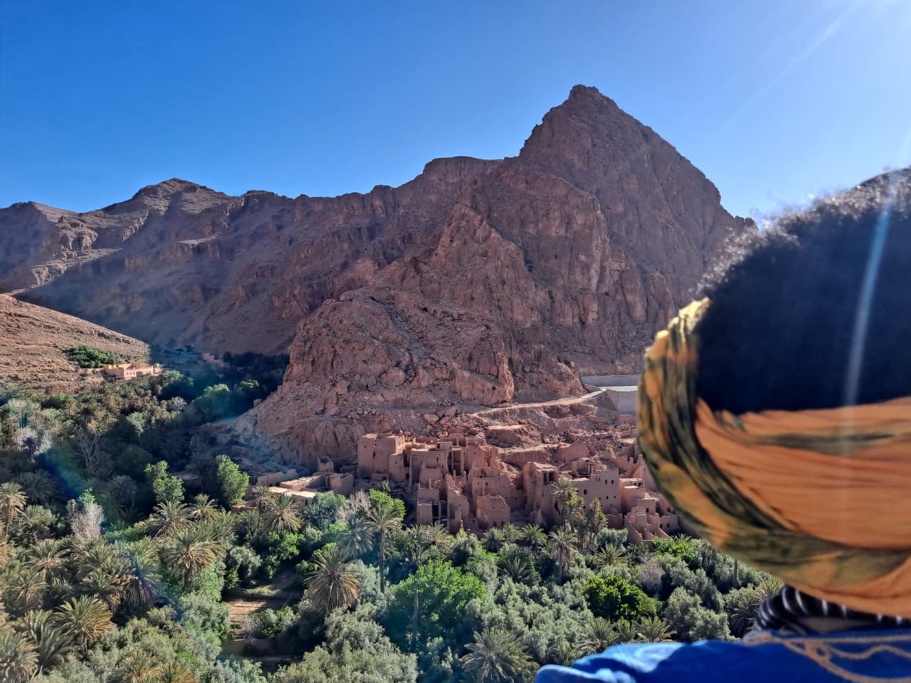 Balloon detail and valley landscape in southern Morocco